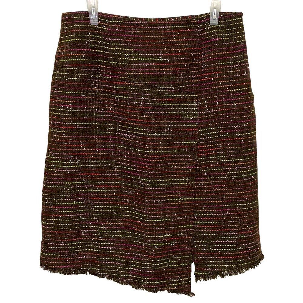 Vtg 90s Y2K Tweed Woven Faux Wrap Skirt Size 20 Brown Mature Career Corpcore